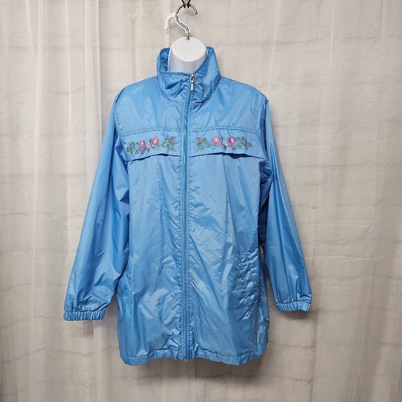 Blair Windbreaker Blue Floral Embroidered Zip Casual M - Picture 1 of 11